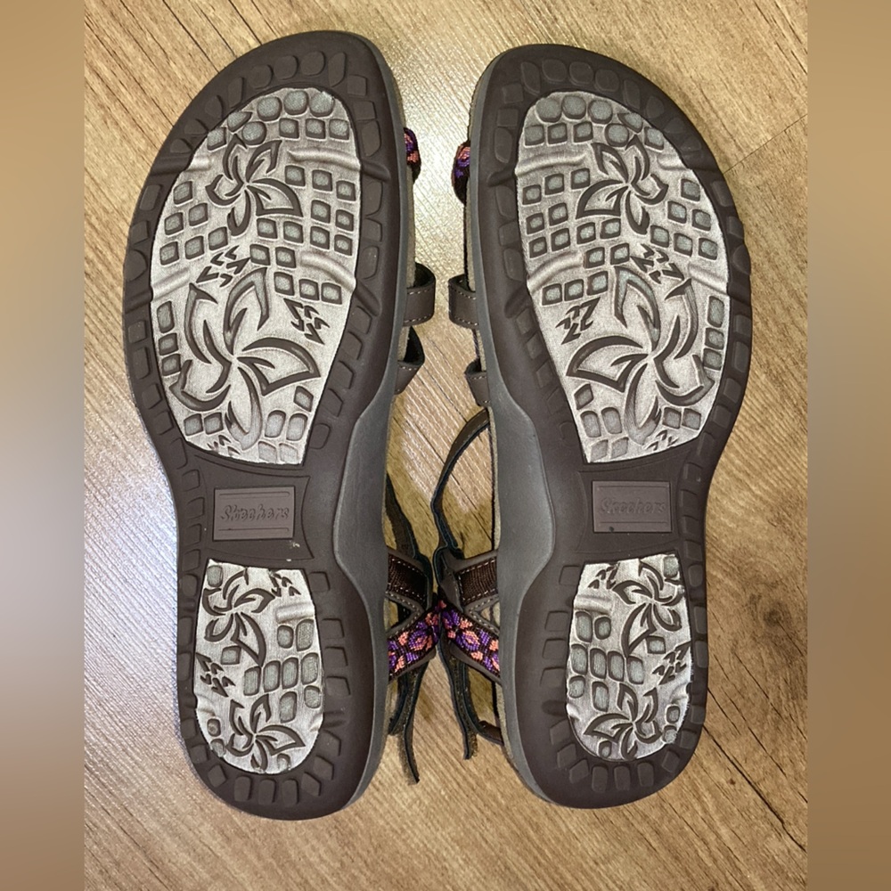 SKETCHERS women's Reggae Slim Vacay chocolate, purple and pink, size 8 Pre-Owned - Picture 2 of 8